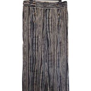 Robert Louis Size L Womens Black/White Striped High Rise Pull-On Wide Pants